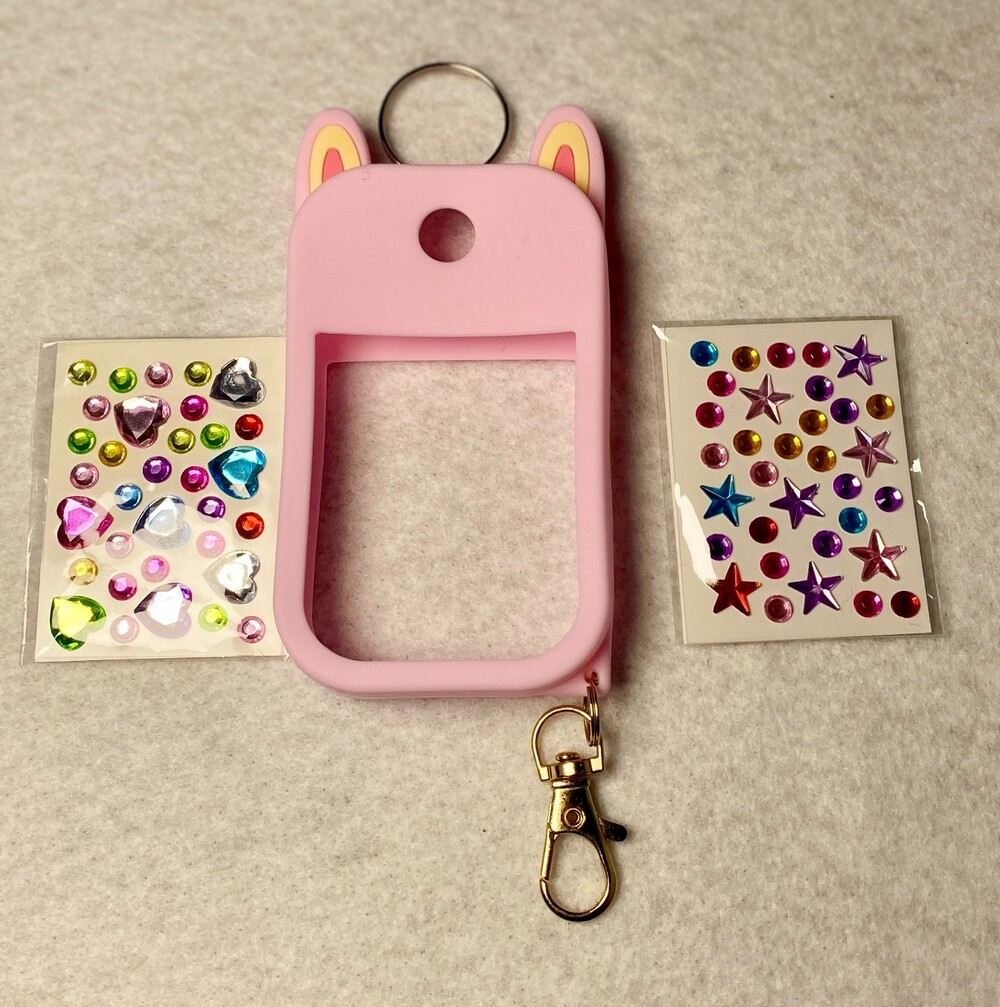 Hand Sanitizer Silicone Case Pink Cute Ears Cat Keychain NEW